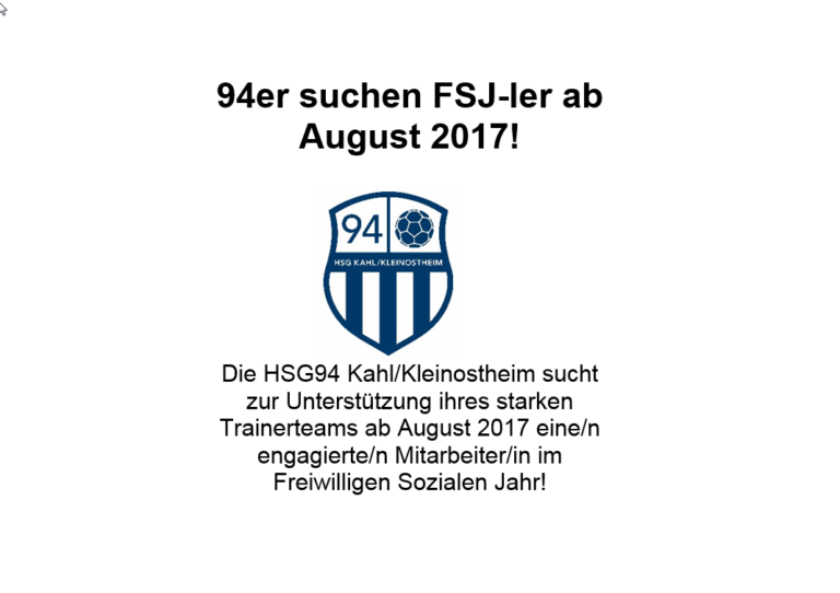 94er suchen FSJ-ler ab August 2017!