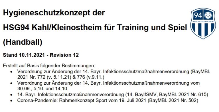 Anpassung des Hygieneschutzkonzeptes der HSG94 Rev. 12