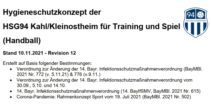 Anpassung des Hygieneschutzkonzeptes der HSG94 Rev. 12