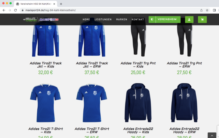 Aktuelle 94er Kollektion im Vereinsheim von Maxisport24