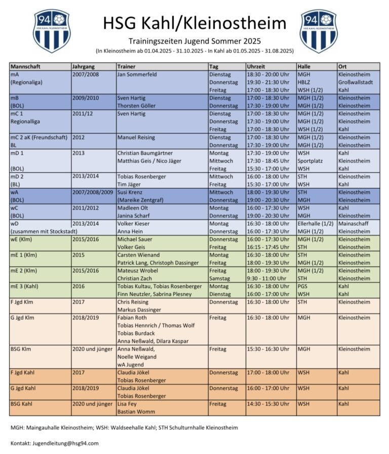 Neue Trainingszeiten im Winter 2025/26