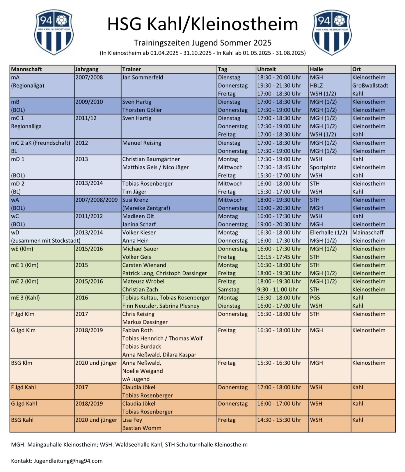Neue Trainingszeiten im Winter 2025/26