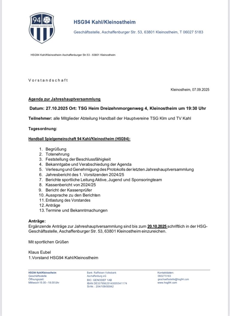 Einladung zur JHV